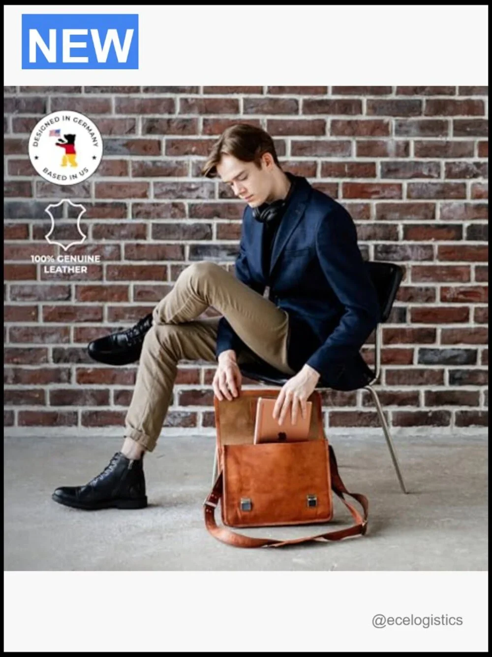 Vintage Leather Messenger Bag Laptop Briefcase Crossbody